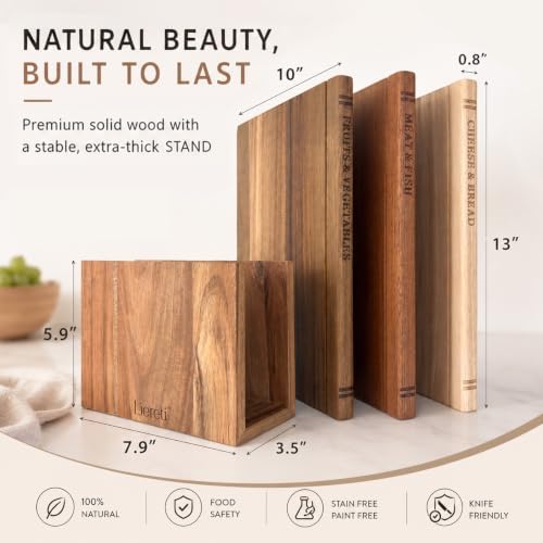 Premium Book Cutting Board Set with Stand – 100% Natural Solid Wood Boards