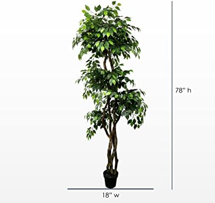 Cypress & Alabaster Handmade 6.5ft 3-Tier Ficus Artificial Tree with Ethically Sourced Real Wood Trunks, Hypoallergenic, 6.5-Foot, Green