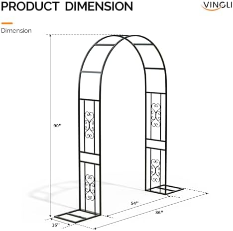 VINGLI Garden Arbor, 7.6ft Arch Trellis for Climbing Plants, Metal Garden Arbor with Flat Base, for Wedding, Entryway, Courtyard, Arch for Halloween, Christmas
