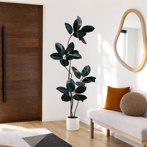 Artificial Rubber Tree 6FT Tall Faux Plants Indoor Artificial Trees Potted - Fake Tree with White Planter Large Floor Plant for Home Office Room Outdoor Decor