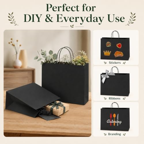 mesha large black gift paper bags with handles showing dimensions