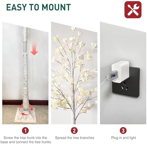 5FT White Flower Tree with Lights,Lighted Flower Tree for Holiday Decor