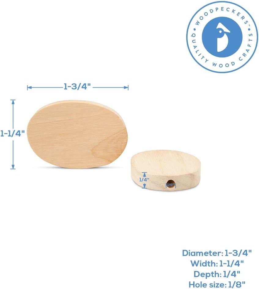 Flat Wooden Bead 1-3/4 inch, Pack of 100 Oval Discs for Jewelry Making and Cr...