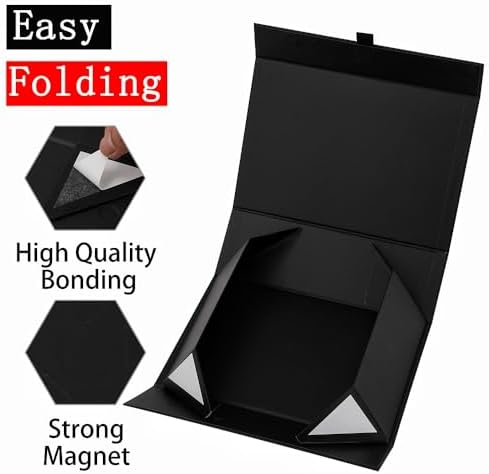5 Pcs Black Gift Box Large 13.5x11.8x4.7 Inches, Black Gift Boxes for Presents with Magnetic Closure Lid, Luxury Gift Box Rectangle Collapsible Boxes for Gift Packaging
