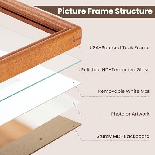 16x20 Picture Frame,Natural Solid Teak Wood Photo Frame|High Tempered Glass