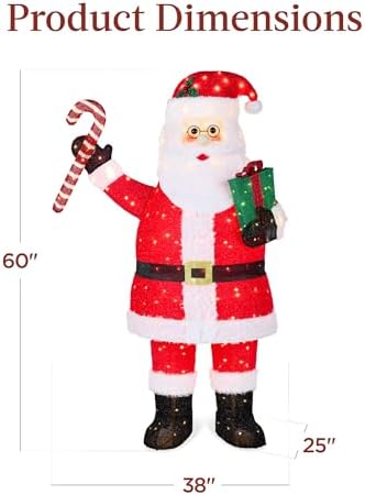Best Choice Products 5ft Lighted Pop-Up Santa, Large Outdoor Christmas Holiday Decoration w/ 250 LED Lights, Twinkling Candy Cane, Gift Box, Hat