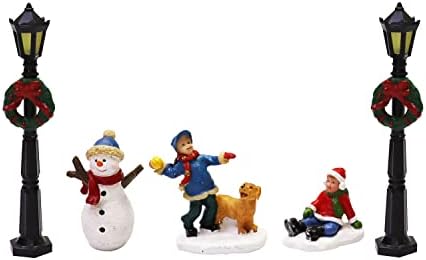 MOMENTS IN TIME Christmas Village Set 12-Piece with LED Lights Miniature Christmas Houses Lighted Holiday Décor for Tabletop Mantel Village Display Gift-Ready Packaging
