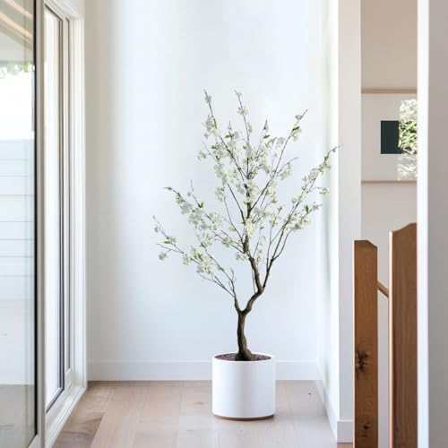 6.7FT White Cherry Blossom Tree with Planter, Indoor Outdoor Decor