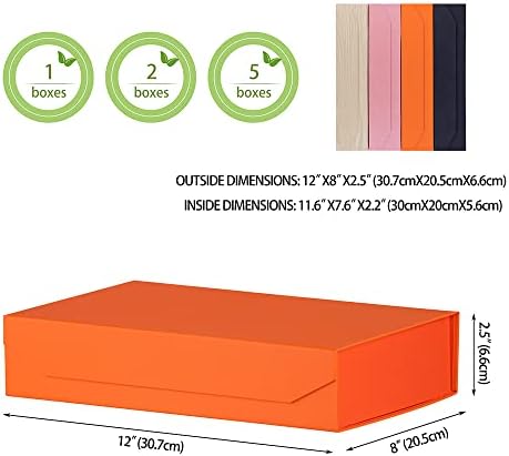 orange gift boxes with lids 12x8x2.5 inches, foldable, close-up detail