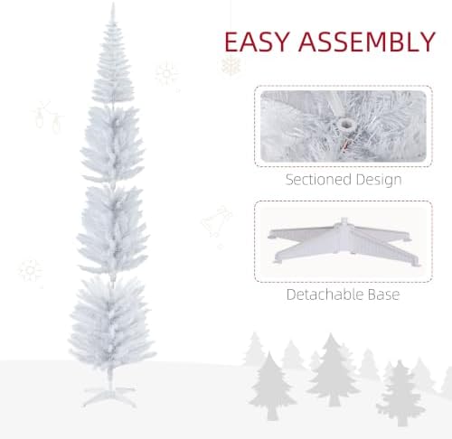 HOMCOM 8' Tall Pre-Lit Slim Noble Fir Artificial Christmas Tree White