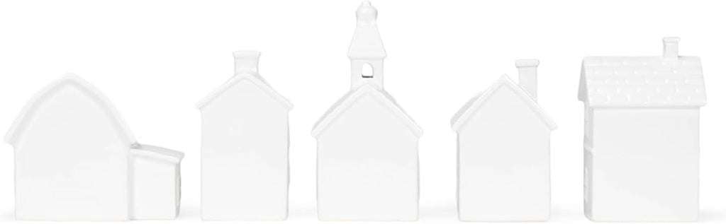 mark feldstein village with trees porcelain figurines, set, close-up detail