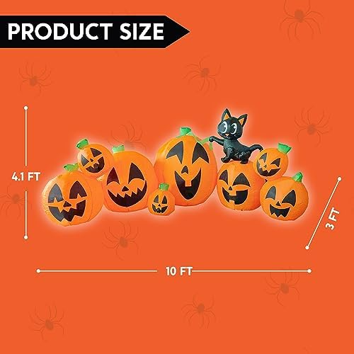 Joiedomi 10 FT Long Halloween Inflatables Outdoor Decorations, Blow Ups Inflatable Pumpkin for Yard with Witch's Cat, 8 Pcs Blow Up Pumpkin Decor for Halloween Decorations Outside