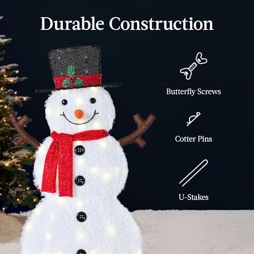 Best Choice Products 4ft 4-Piece 2D Lighted Christmas Snowman Family Set, Large Outdoor Yard Decor Holiday Decoration w/ 160 Twinkling LED Lights