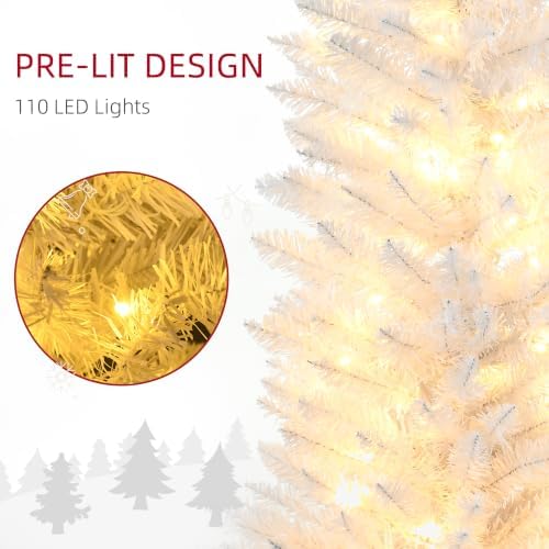 HOMCOM Noble Fir Artificial Pencil Christmas Tree Prelit 5' White
