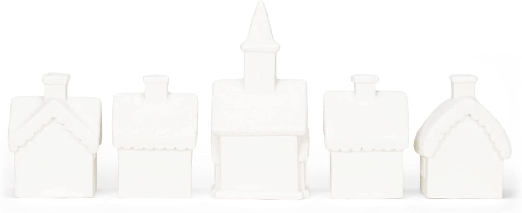 mark feldstein winter village with barn led porcelain, close-up detail