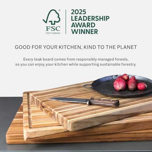 Teakhaus Edge-Grain Teak Wood Cutting Board with Grip Handles, Large