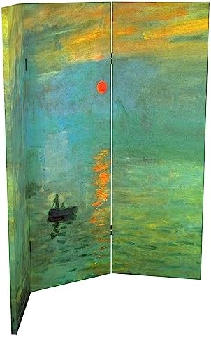 Red Lantern Double Sided Works of Monet Canvas Folding Screen - Impression Sunrise/Houses of Parliament, 4 ft Short - 3 Panel