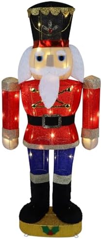 Hausse Lighted Christmas Outdoor Decor, 37.5" Height Pre-Lit 3D Tinsel Xmas Nutcracker Soldier Figure, Light Up Xmas Yard Displays, Plug in for Holiday Party New Year Winter Patio Lawn Garden