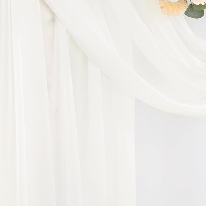 Ivory Wedding Arch Draping Fabric 4 Panels 29" x 20 FT White Drapes for Backdrop Sheer Curtains Wedding Drapes for Romantic Bridal Baby Shower Ceremony Birthday Party Fall Outdoor Events (4 Pack)