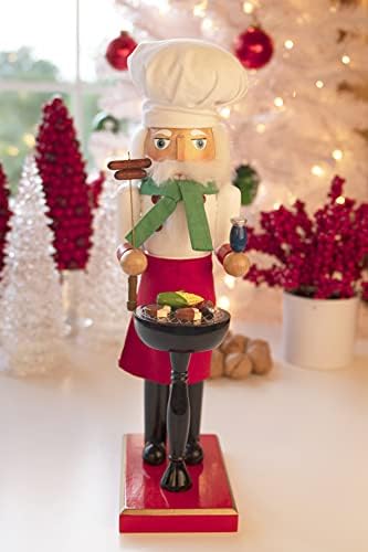 Clever Creations Grillmaster Santa 14 Inch Traditional Wooden Nutcracker, Festive Christmas Décor for Shelves and Tables