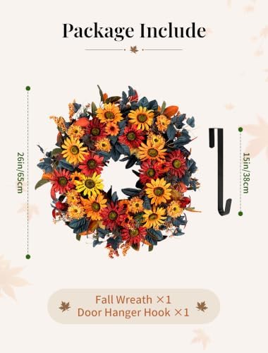 NUPTIO Fall Wreath for Front Door: 26 Inch Autumn Decor with Sunflower