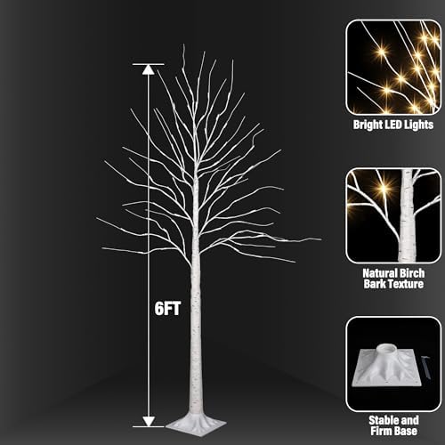 iBaycon 6FT 72LED Christmas Birch Tree, Prelit Artificial Tree Xmas Lights