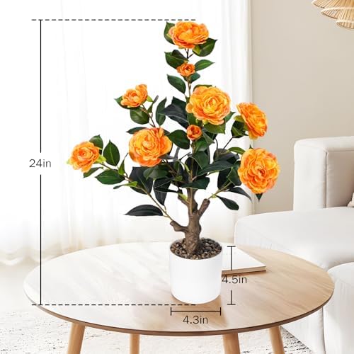 Caxchiling Artificial Camellia Tree 2FT, Faux Potted Tree Indoor