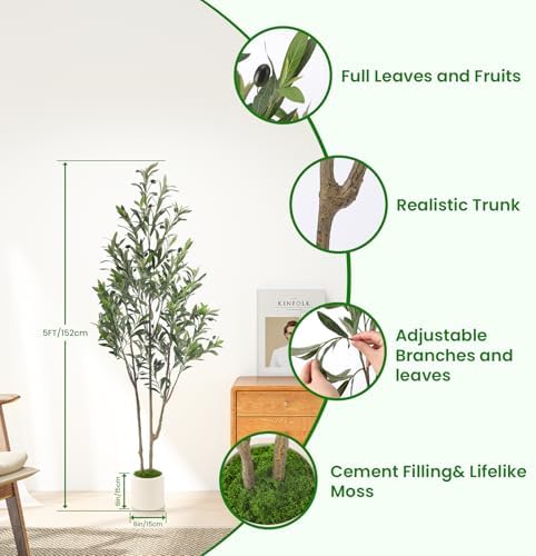 Alupssuc 5ft Artificial Olive Tree with Green Moss