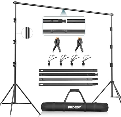 FUDESY Photo Video Studio 10 x 10Ft Heavy Duty Adjustable Backdrop Stand,Background Support System for Photography with Carry Bag, 6 Pcs Clip Clamps