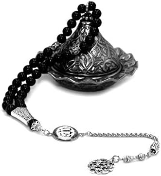Special -Allah Tassel- Collection (8 mm -33 Beads) Worry Beads - Prayer Beads-Tesbih-Tasbih-Tasbeeh-Misbaha-Masbaha-Subha-Sebha-Sibha-Rosary (Black Agate Stone)