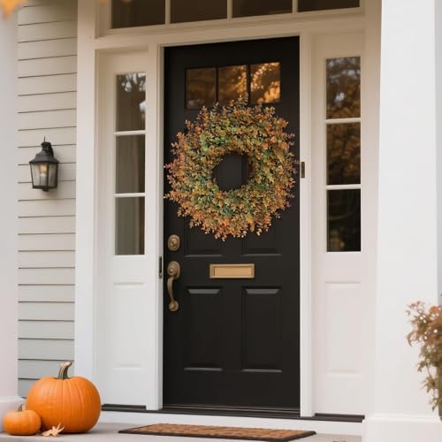 26" Large Fake Eucalyptus Fall Wreath for Front Door Decor(Orange-Green)