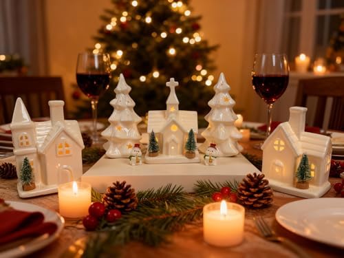 Christmas Decorations Indoor - 11 Pcs Ceramic Christmas Village Set