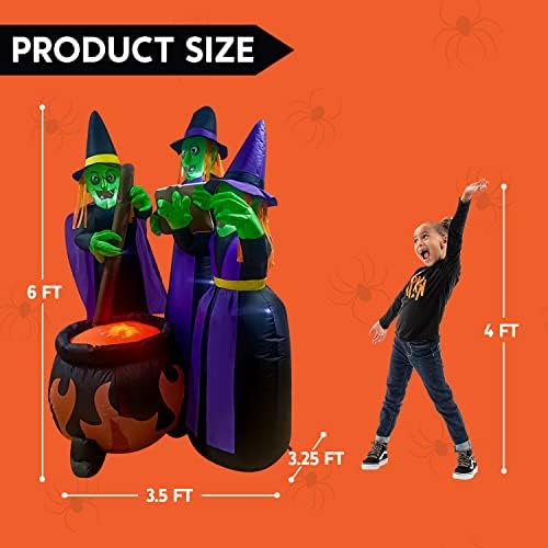 Joiedomi 6 FT Tall Halloween Inflatables Three Witch Around Cauldron with Flame Light Yard Outdoor Decoration Blow Up with Build-in LEDs for Halloween Party Indoor, Outdoor Inflatables Decorations