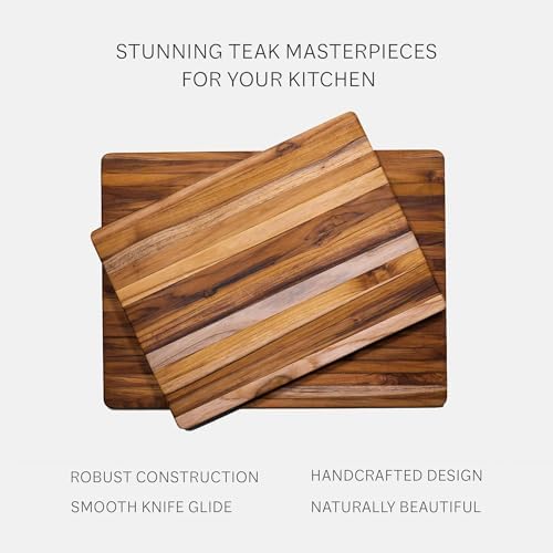 Teakhaus Edge-Grain Teak Wood Cutting Board with Grip Handles, Large