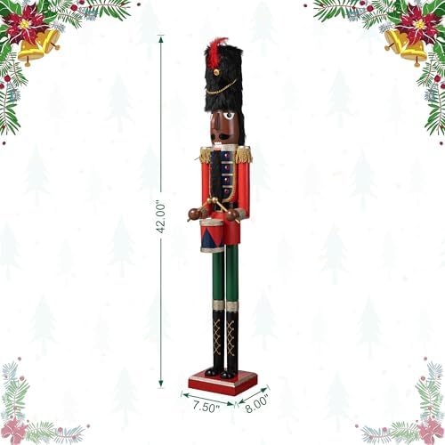 Glitzhome 42" Christmas Soldier Nutcracker-Wooden African American Soldier Nutcracker for Festive Christmas Party Indoor Winter Home Fireplace Decor