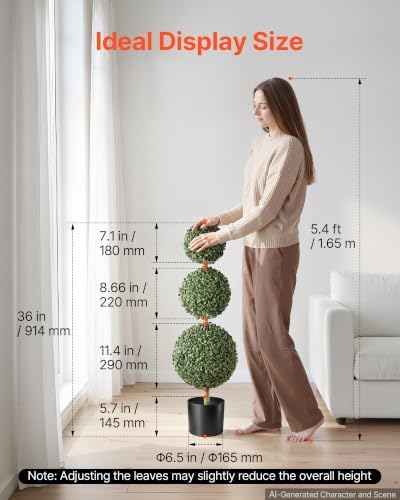 VEVOR Artificial Boxwood Topiary Triple Ball 3 Ft Set of 2 Greenery Decor