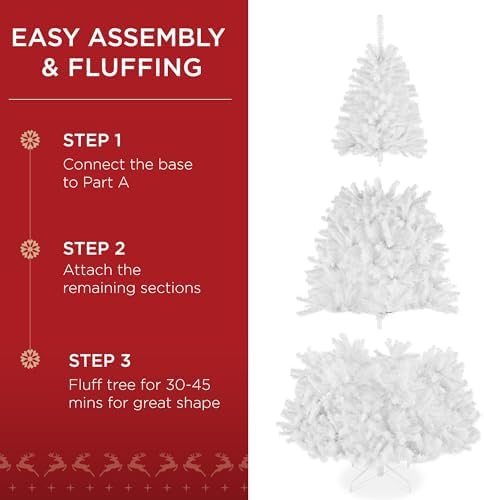 Best Choice Products Artificial Christmas Tree, 6ft Premium Unlit Realistic Spruce Holiday Décor w/Dense Branches, Metal Base – White Spruce