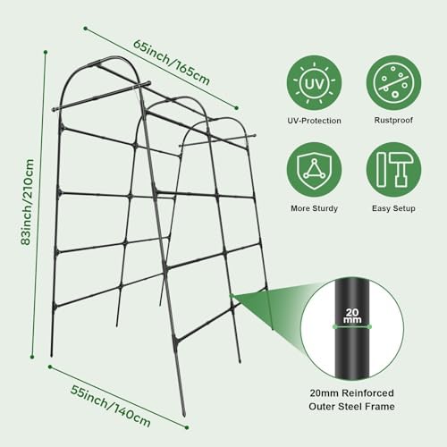 GOJAWAY 7*5.4* 5FT Arch Metal Garden Trellis,Outdoor Climbing Support Frame