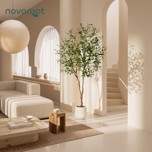 6FT Faux Olive Tree with Decorative Planter, Olive Trees Artificial Indoor with Textured Trunk, Silk Leaves and Olive Fruits, Fake Plants for Living Room, Entryway and Office Decor