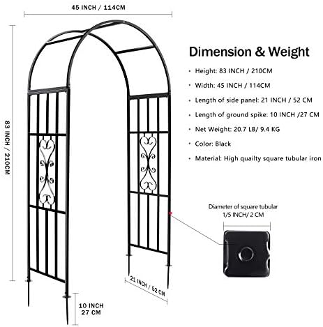 SCENDOR Metal Garden Arbor, Curved Iron Trellis Arch, Outdoor for Climbing Plants & Wedding Ceremony
