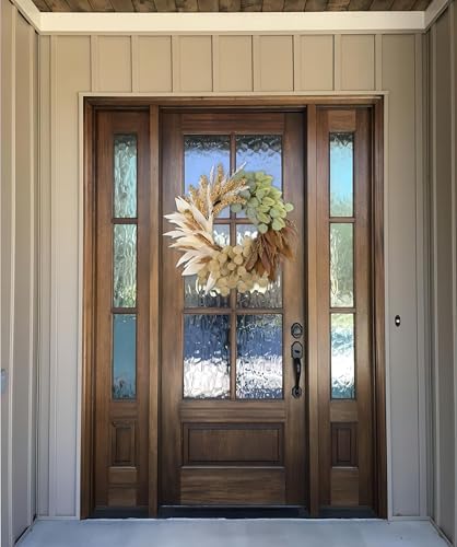 24" Fall Wreath for Front Door, Faux Leaves Corn Husk Autumn Wreath