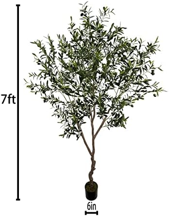 Artificial Olive Tree 7ft(82in,2200+Uv Protection Leaf) Tall,Faux Olive Tree Indoor Artificial Tree for Modern Home Office Living Room Floor Decor Indoor