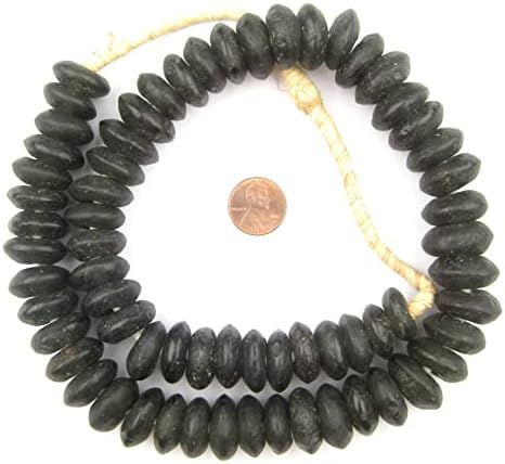 The Bead Chest Jumbo Rondelle Recycled Glass Beads: Extra Large African Disk Home Decor Beads for DIY Jewelry, Coffee Table, and Interior Design (Black)