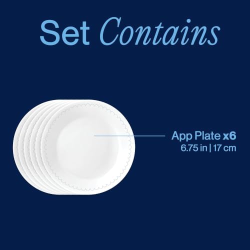 Corelle Vitrelle 6.75" Salad Appetizer Plate Set, Triple Layer Glass and Chip Resistant, Lightweight Round Plates, 6-Piece Caspian