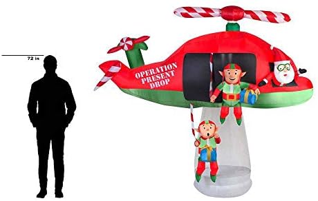 Gemmy 114.17 in. D x 57.09 in. W x 96.85 in. H Animated Inflatable Santa and Elves in Helicopter Scene