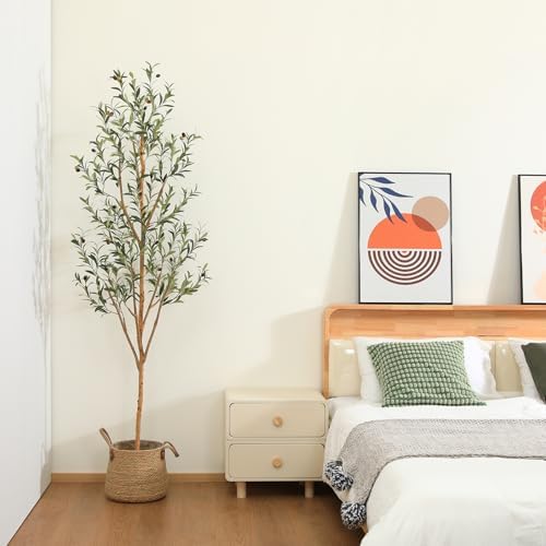 Kazeila 2-Pack 6FT Artificial Olive Trees, Wood Trunks & Silk Leaves