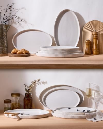 famiware Large Serving Platters Set of 3 Sizes - Oval, Matte White