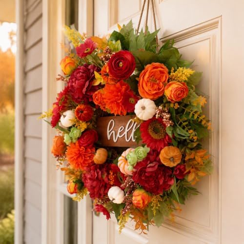24 Inch Fall Wreath for Front Door,Farmhouse Harvest Door Wreaths