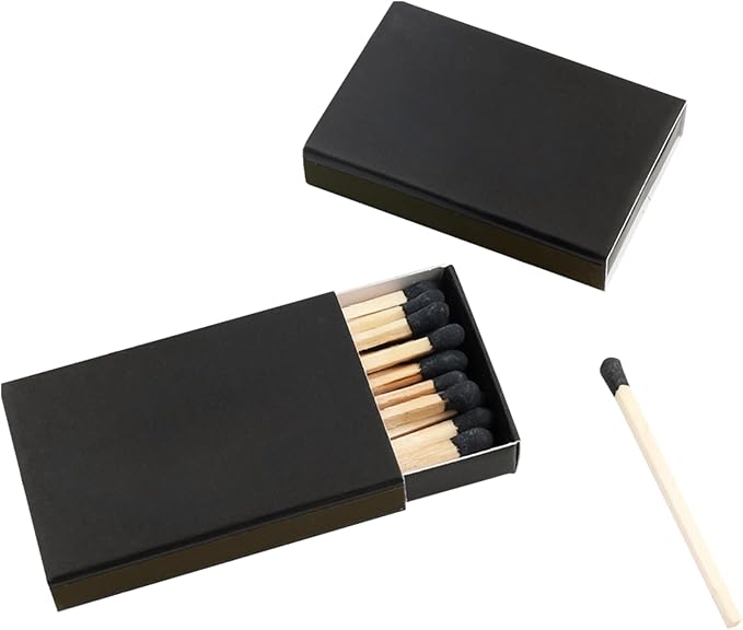 250 Boxes Blank Black Wooden Matches | Strike on Box Matchboxes Traditional Wooden Matchsticks | Wedding Party Event Favors to Customize