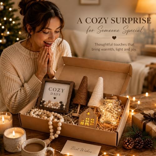 Farmhouse Home Decor Set, Glass Star Fairy Light, Lighted House & Trees